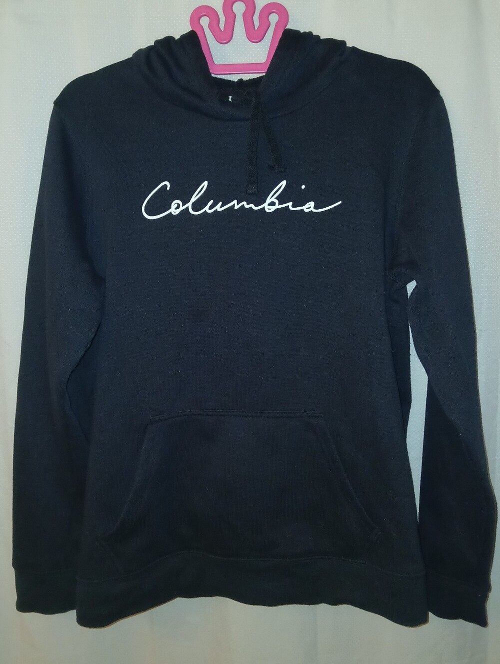 Columbia Sportswear Black Hoodie w/ White Cursive Logo, Size L Women's